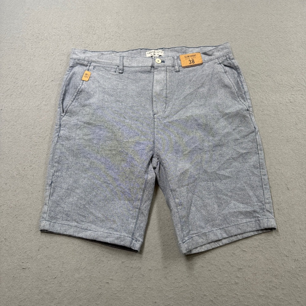 NEW Urban Man Chino Shorts Men's 38 Blue Above The Knee Slim Textured Athleisure